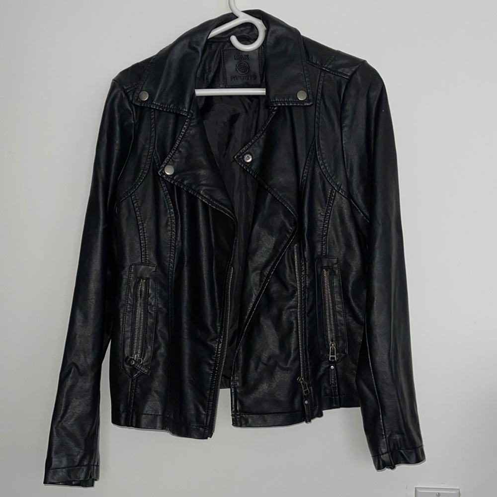 FAUX LEATHER BIKER JACKET BLACK